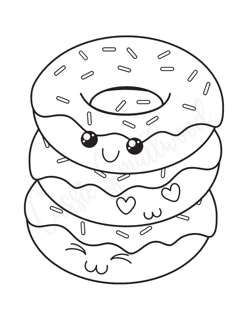KAWAII donut coloring page free printable
