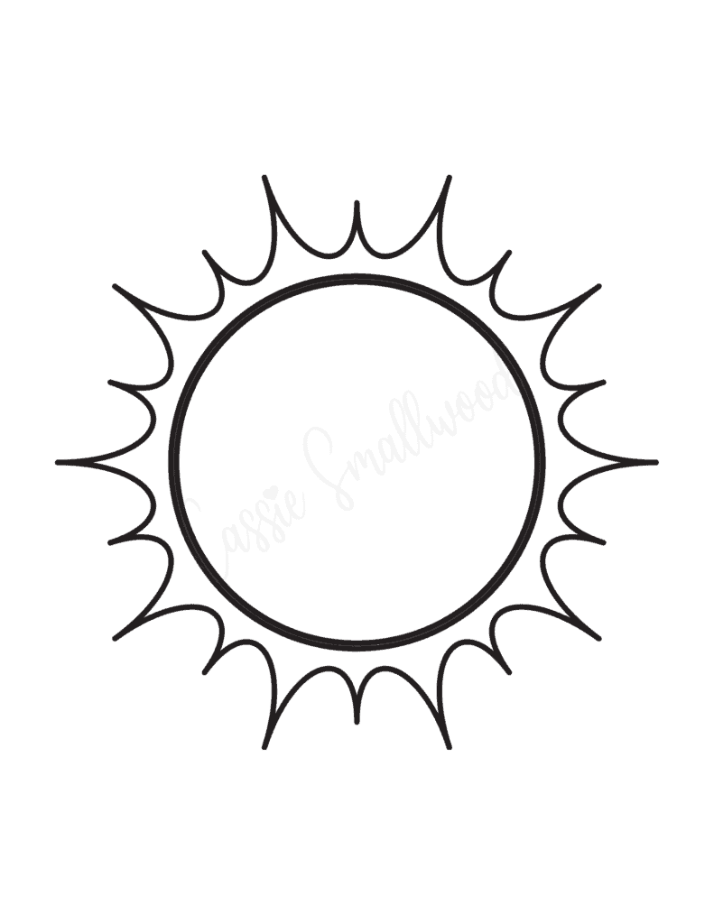 Large printable sun template black and white outline