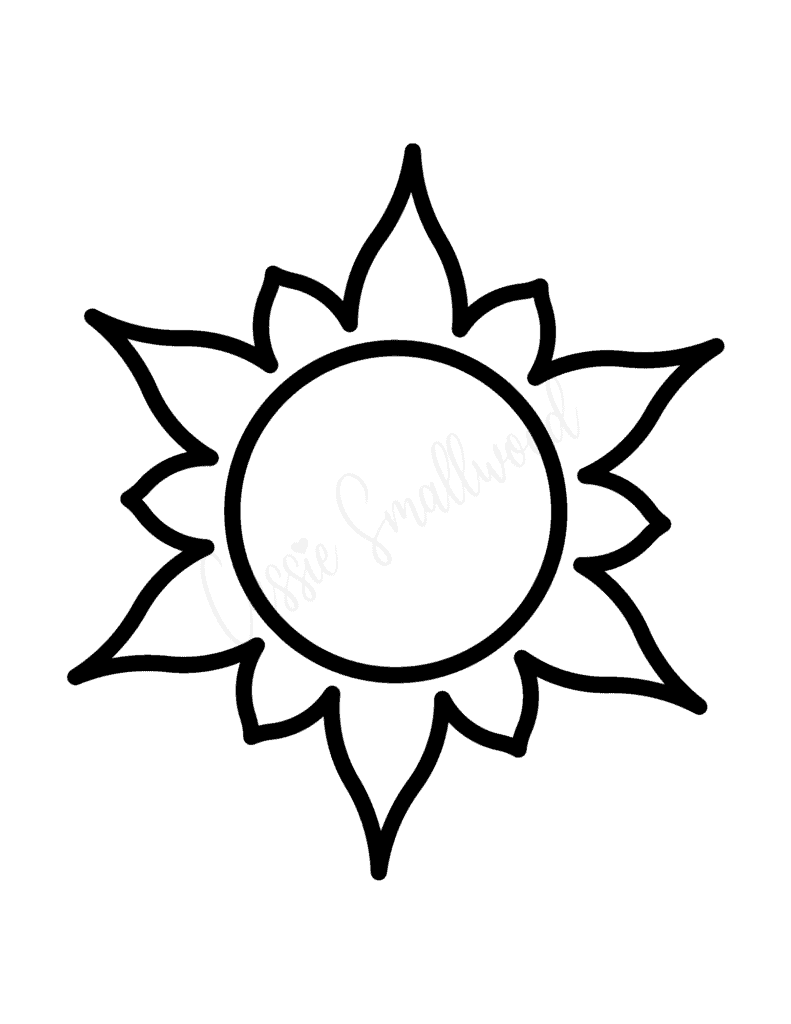 large sun cut out template black and white outline