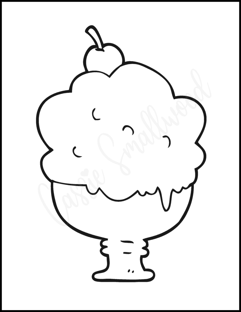 simple ice cream sundae coloring page