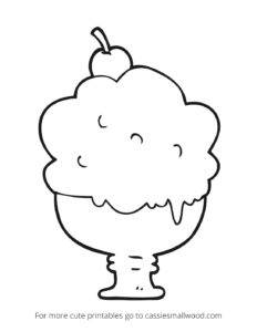 Simple Ice Cream Sundae Printable Coloring Page - Cassie Smallwood