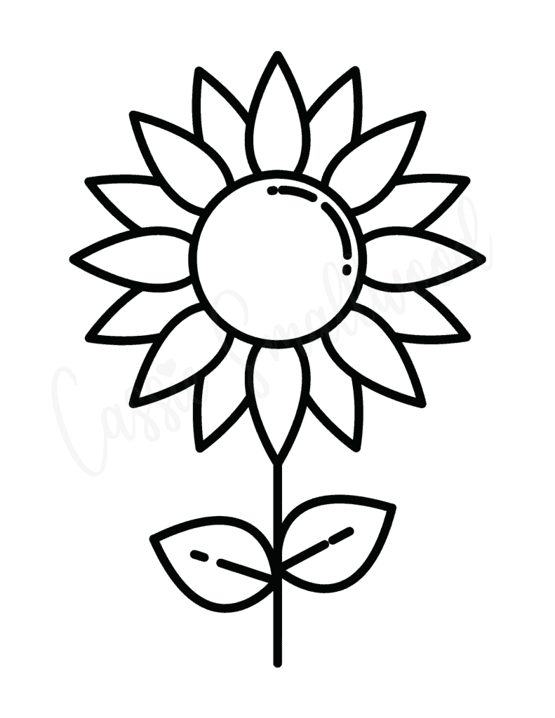 simple sunflower stencil with leaves and stem black and white free printable pdf