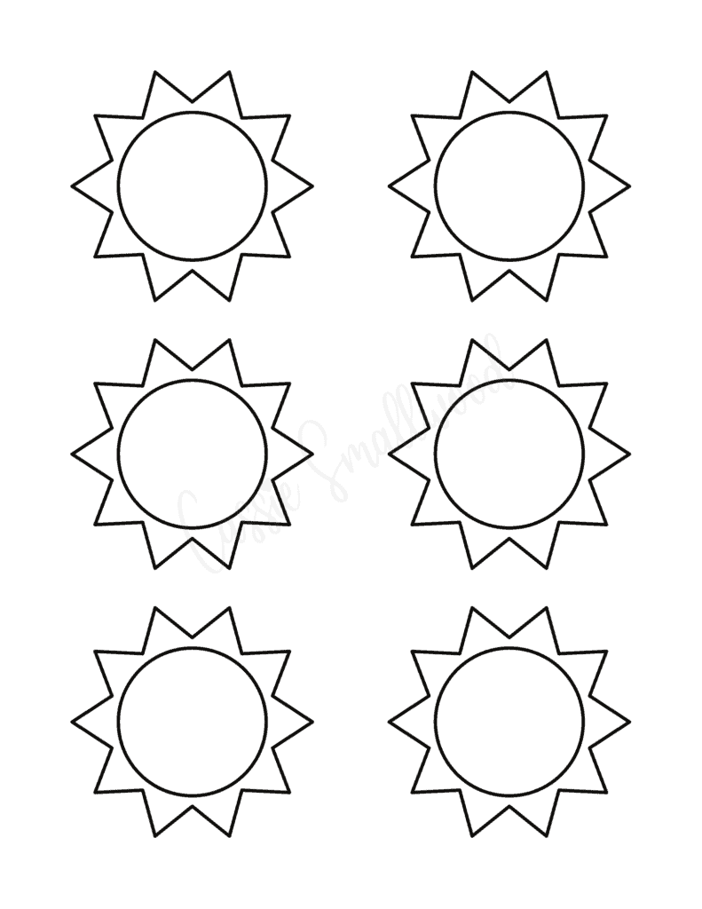 Small simple sun outline template black and white