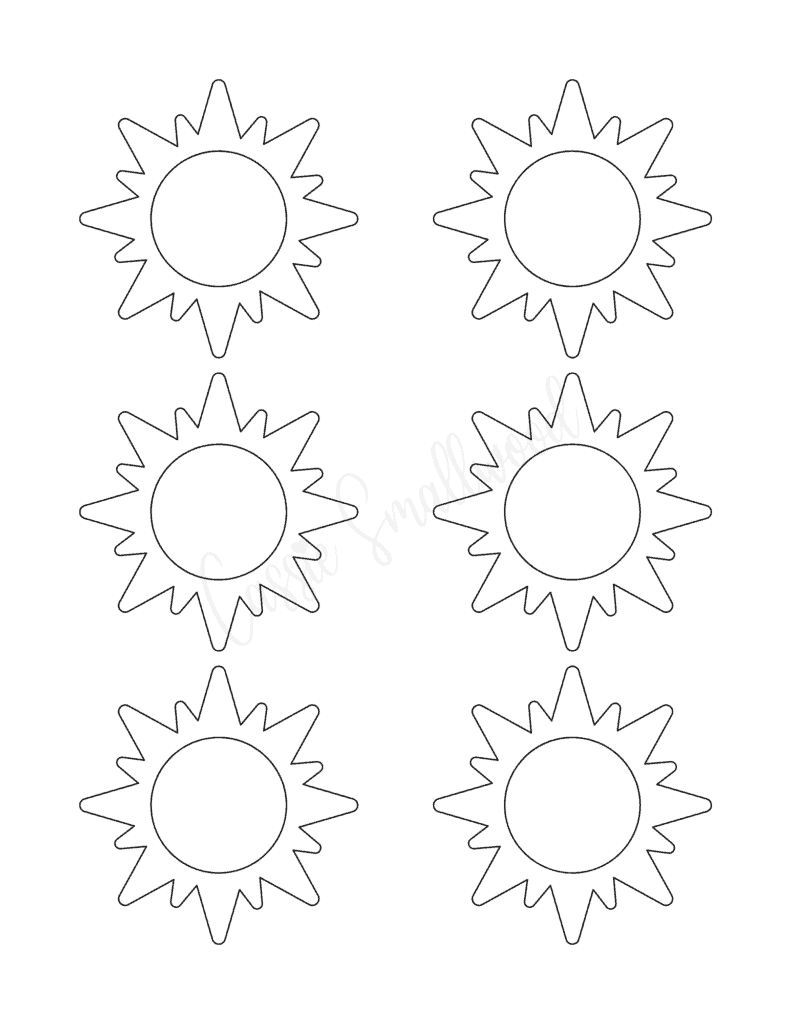 small sun craft template blank black and white outline