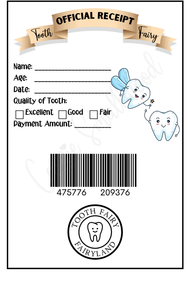 Free printable Tooth Fairy Receipt For Boys