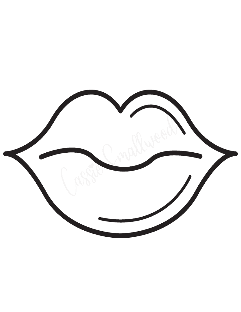 black and white cartoon lips outline template full page free printable pdf