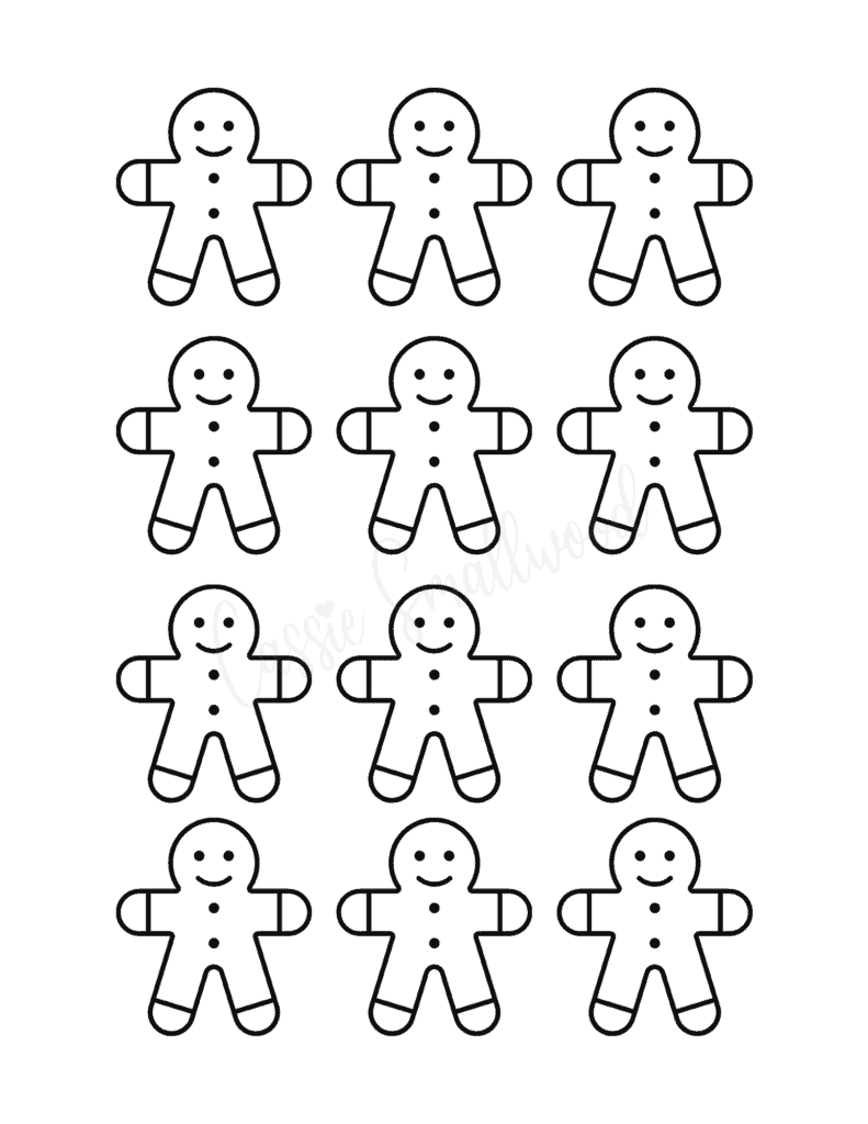 Black and white outline easy small gingerbread man template
