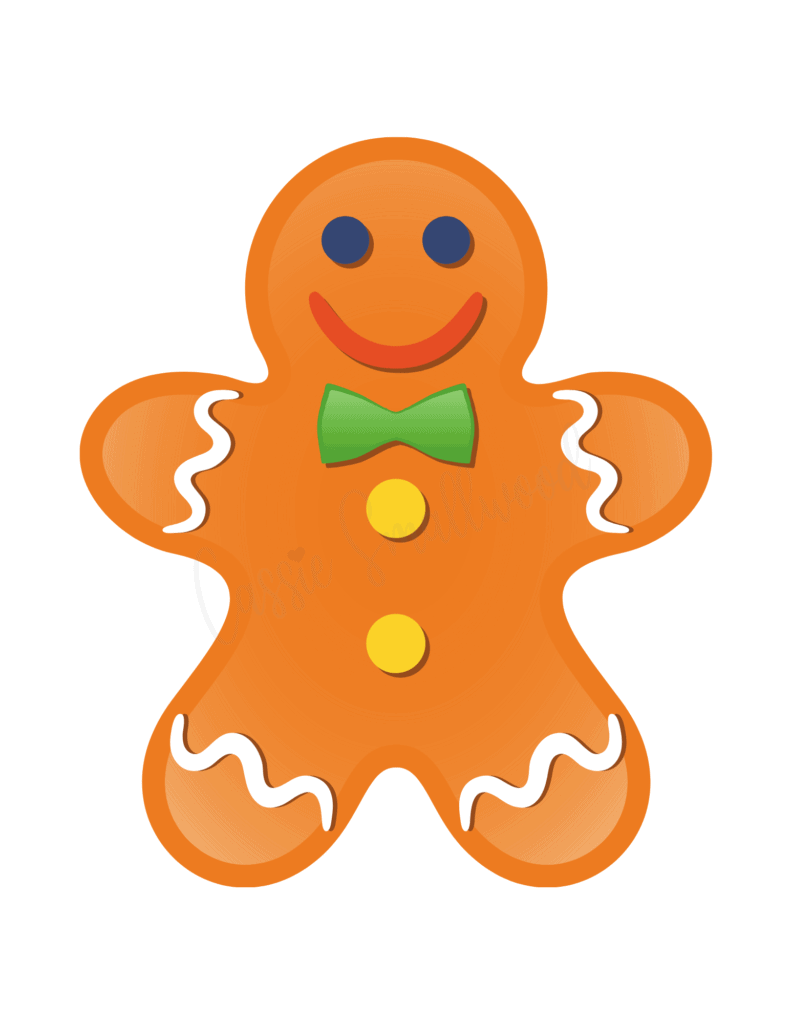 Full page colored gingerbread man template with bow tie and icing free printable pdf