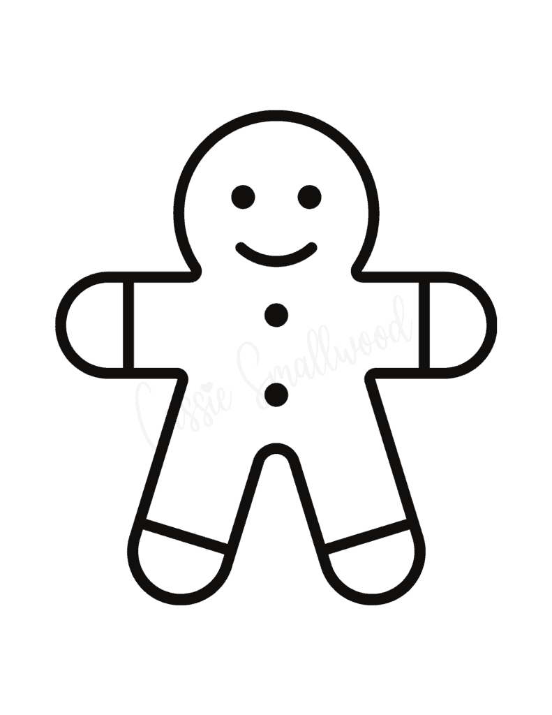 simple black and white gingerbread man template for preschool kids to color and cut out