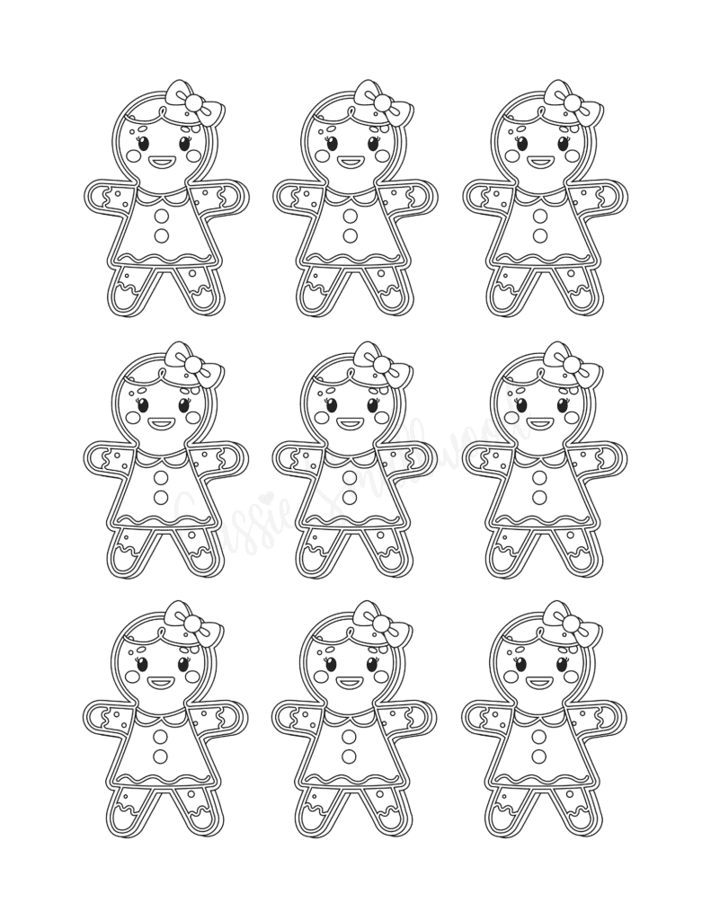 small girl gingerbread cut out templates in black and white