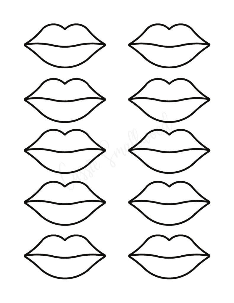 small lips outline template black and white 10 per page