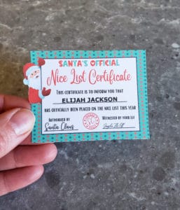 mini personalized nice list certificate from Santa
