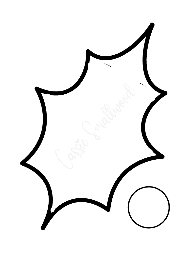 black and white outline big holly leaf template