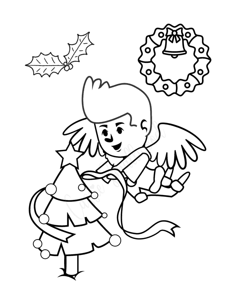 boy Christmas angel coloring page