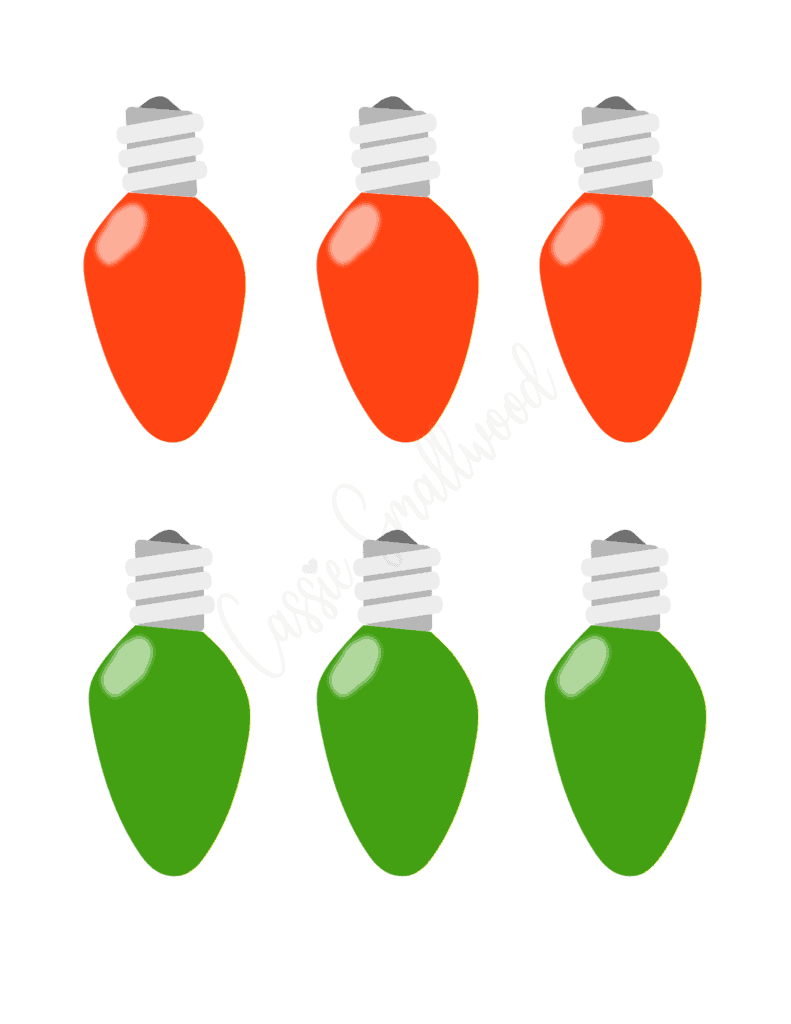 Red and green Christmas light bulb templates 6 per page