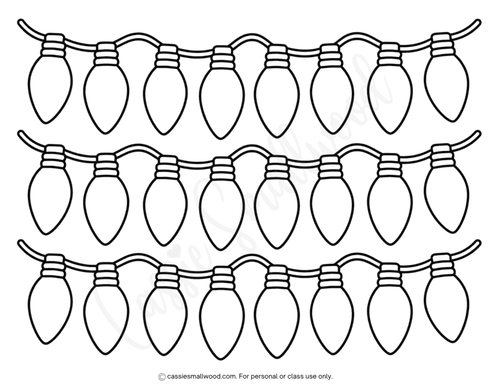 Christmas light string template printable free pdf, Christmas light strand pattern, Christmas lights coloring page for kids