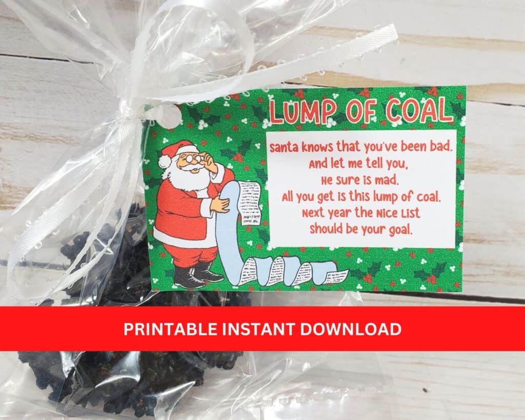 Printable lump of coal tags with poem