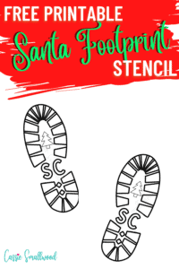 Free printable Santa footprints stencil right and left foot with SC and a Christmas tree on the boot print