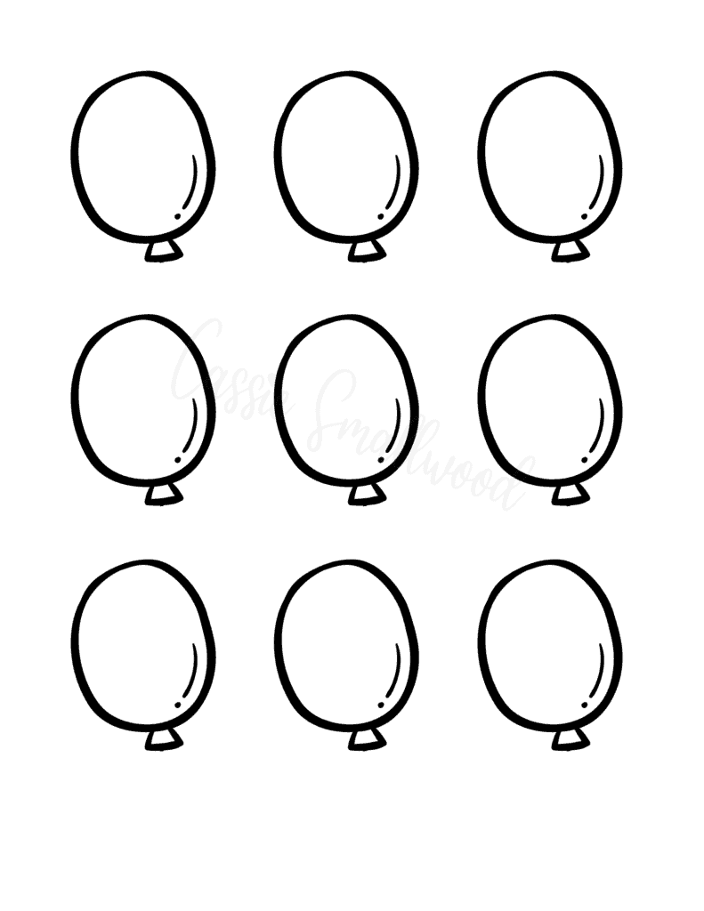 small balloon shape template blank black and white outline 9 per page
