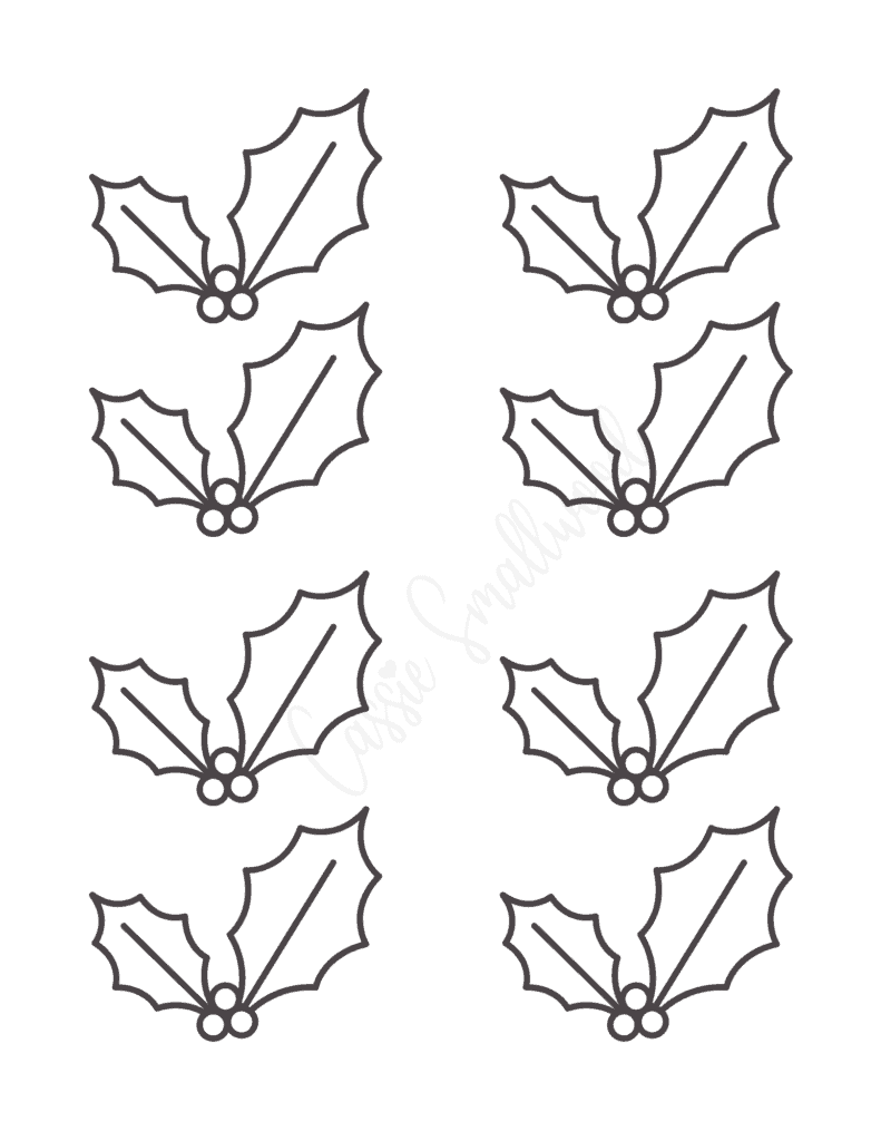 black and white small holly leaf template free printable