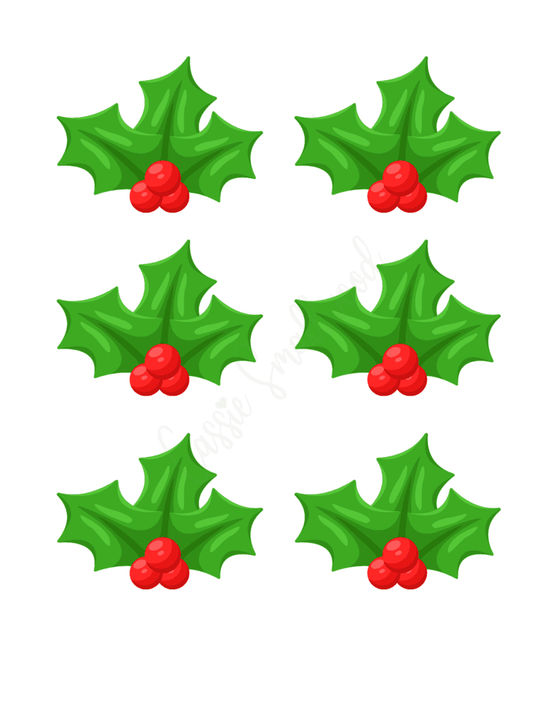 small printable holly leaves red and green color