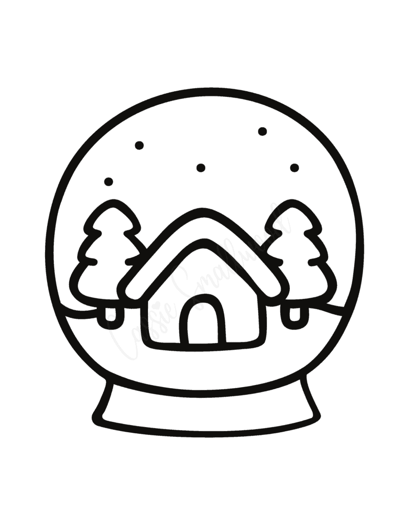 snow globe craft template and coloring page with house and trees