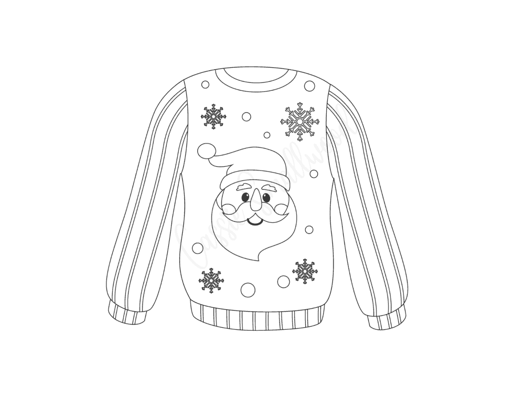tacky christmas sweater template black and white outline