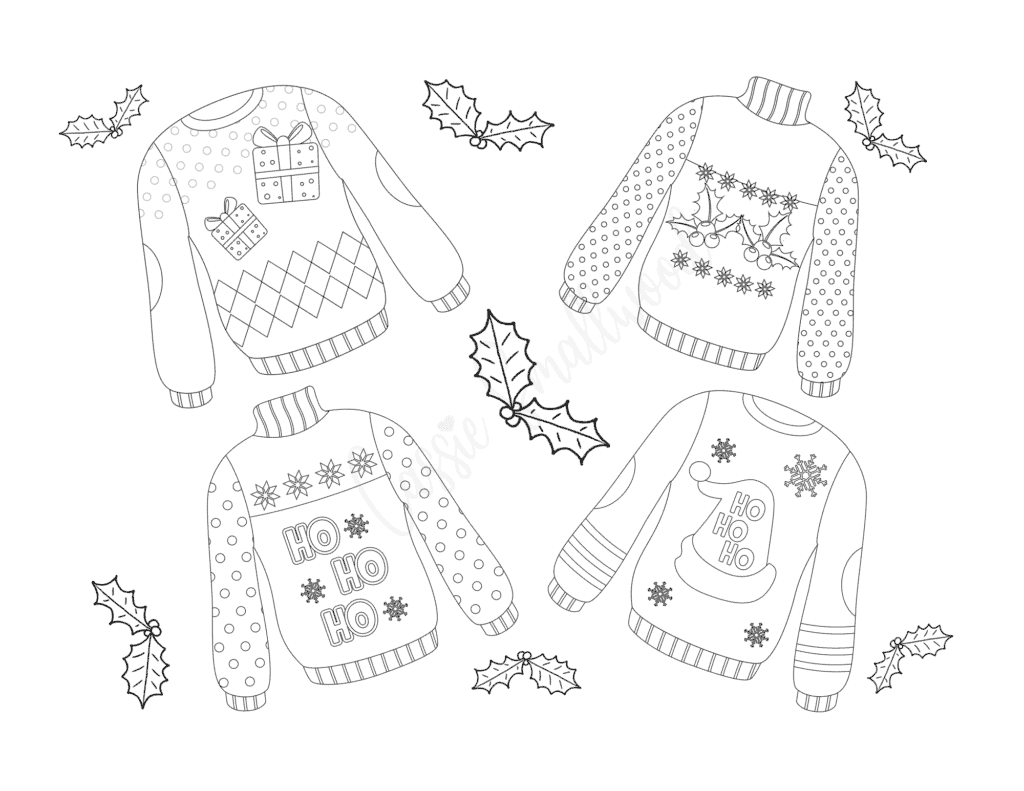 ugly christmas sweater coloring page free printable