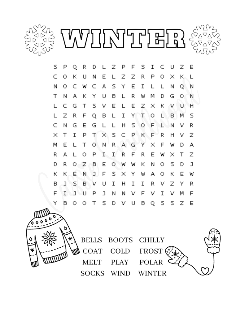 Free Large Print Winter Word Search