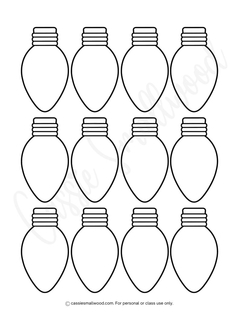 small Christmas light template free printable pdf, little Christmas light bulb outline blank, simple Christmas light template, transparent Christmas light bulb pattern