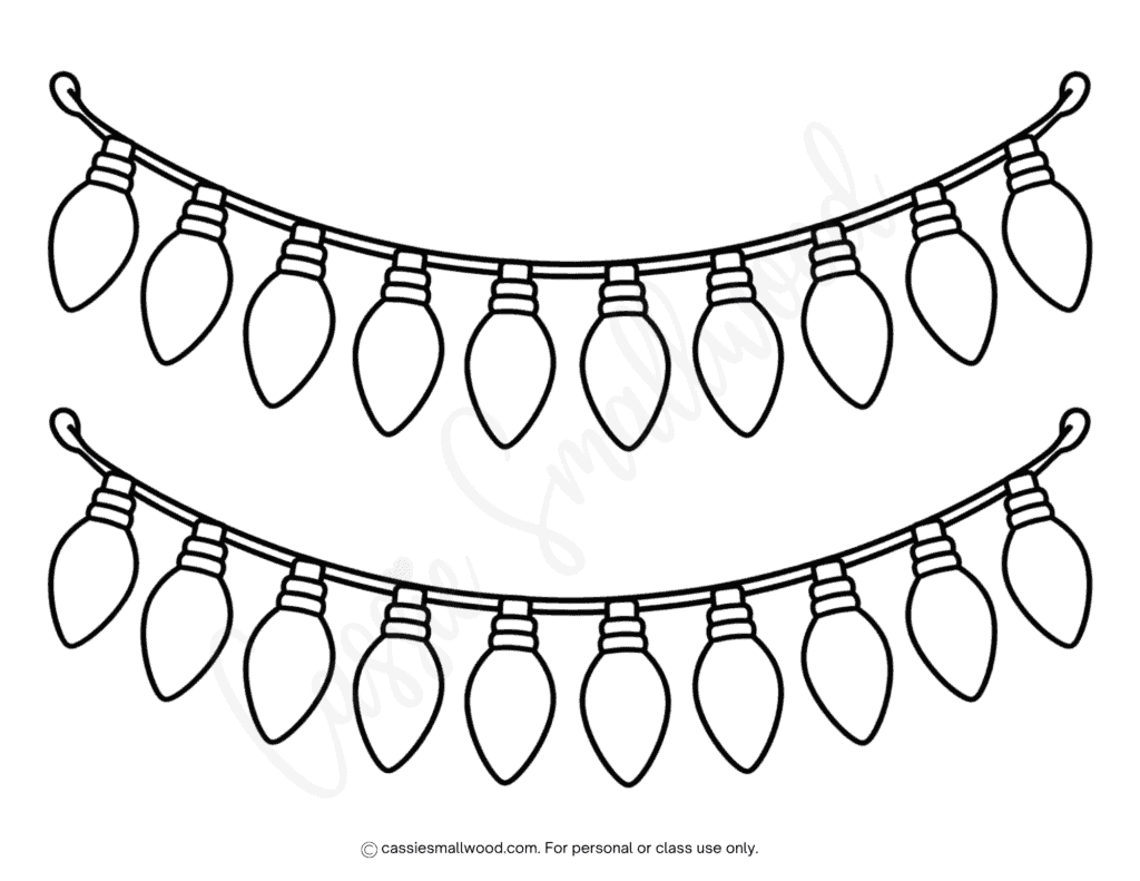 string of Christmas lights template free printable pdf, strand of Christmas lights template free download pdf, Christmas lights coloring page, Christmas lights coloring sheet for kids preschool