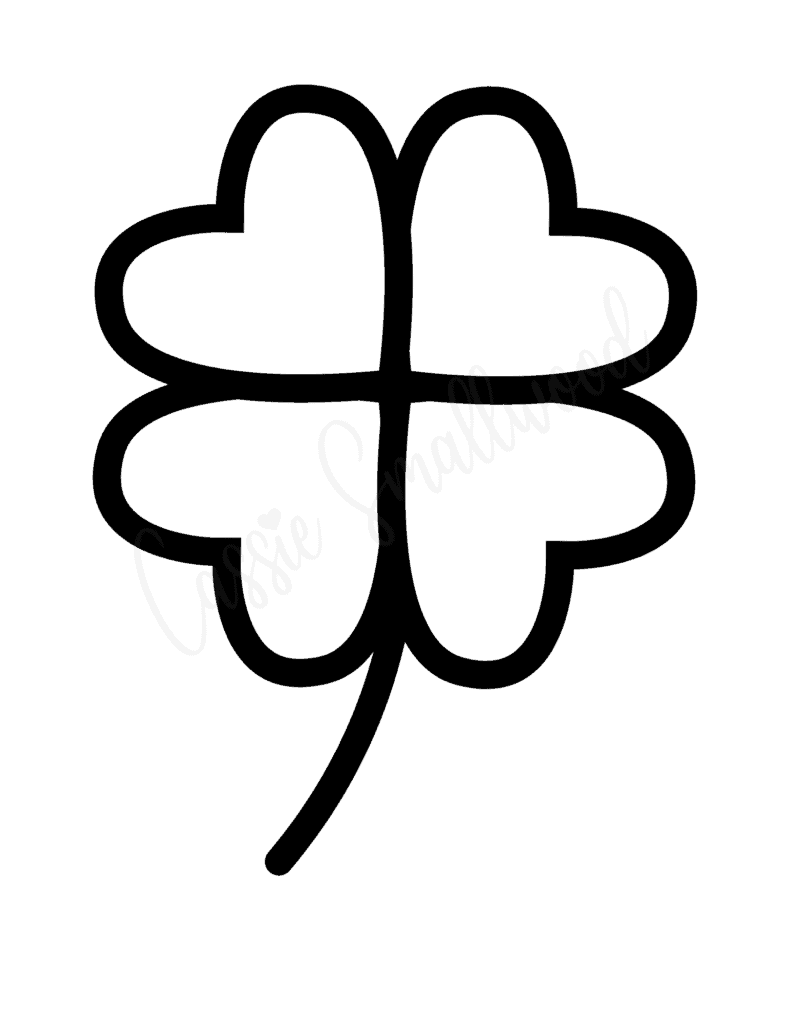 black and white 4 leaf clover template full page