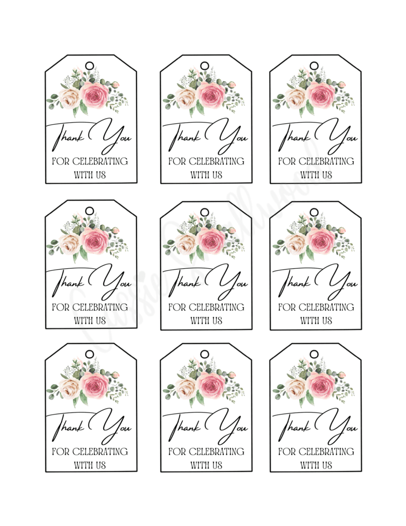 Thank you for celebrating with us tags pink floral