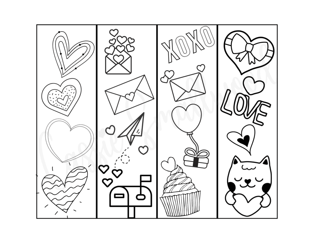 black and white valentine coloring bookmarks