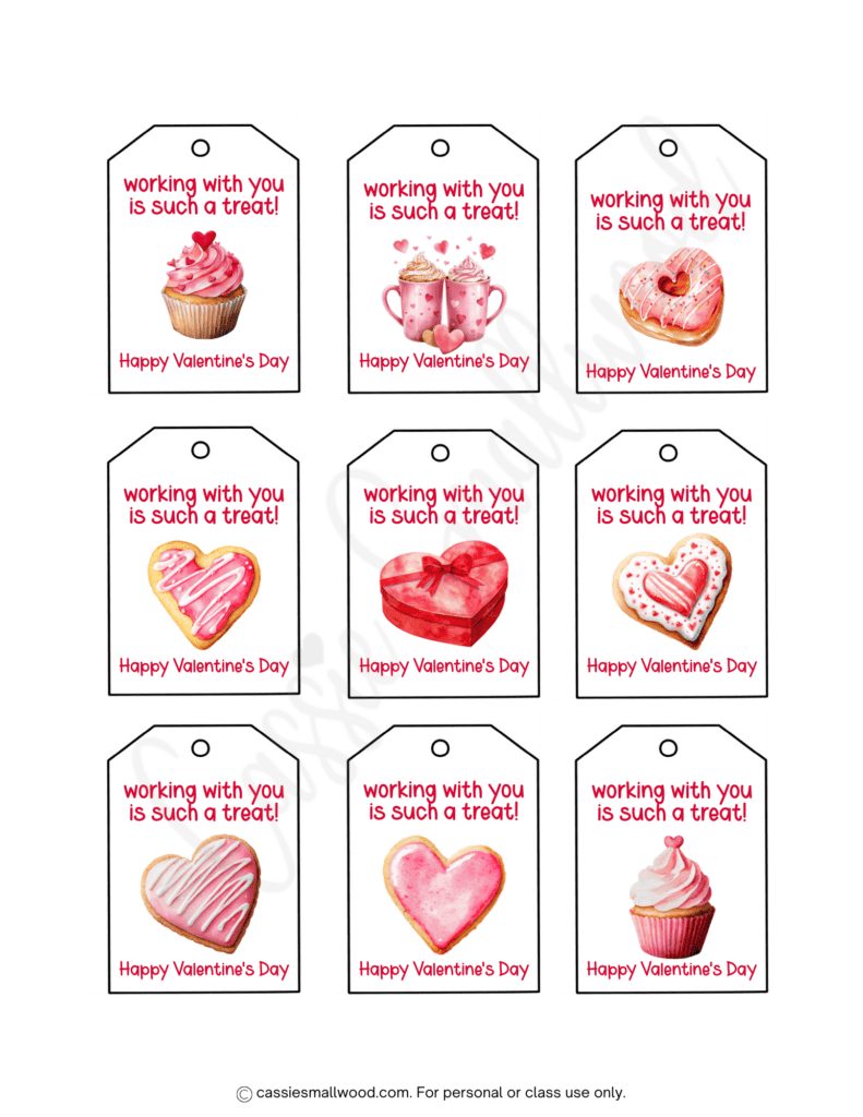 cute coworker valentine tags free printable pdf, downloadable Happy Valentine's Day tags for coworkers