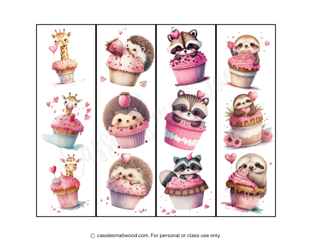 cute Valentine bookmarks, sloth bookmarks, giraffe bookmarks, hedgehog bookmarks, raccoon bookmarks free printable pdf