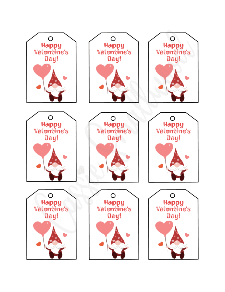 Free printable gnome Happy Valentine's Day tags
