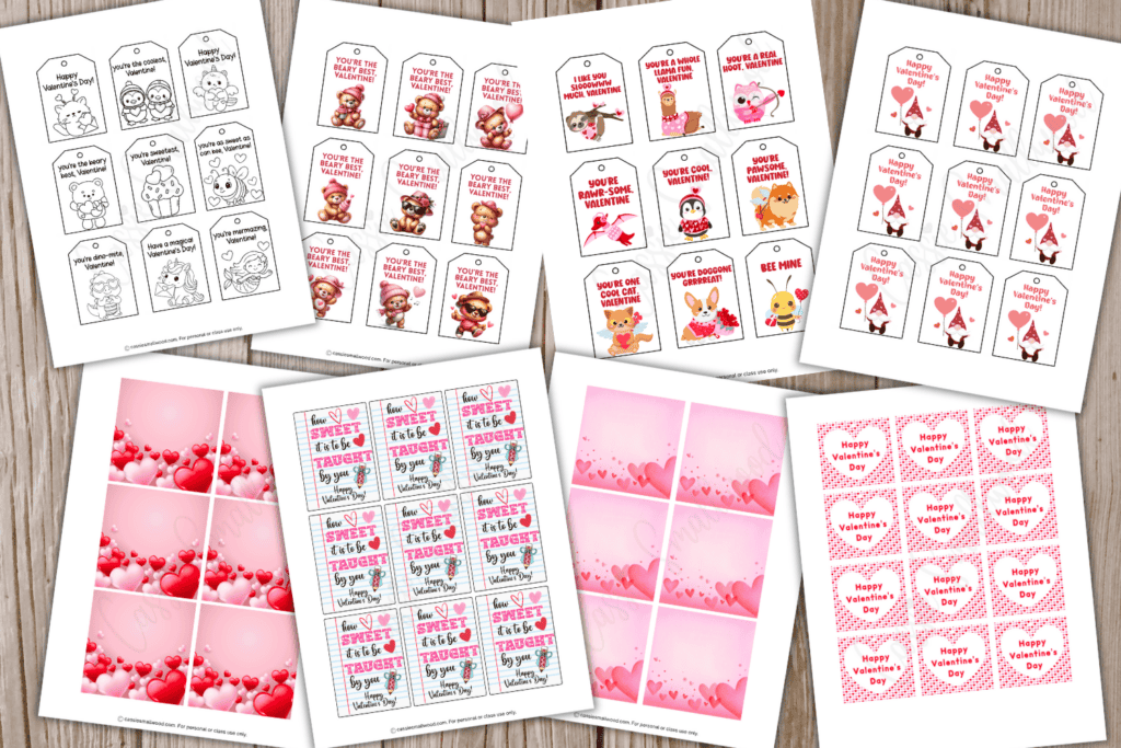 free printable cute Valentine tags for kids pdf, simple downloadable Happy Valentine's Day gift tags for teachers, coworkers, and students