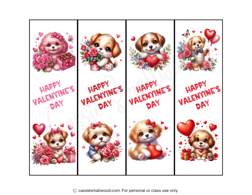Puppy Happy Valentine's Day bookmark printable free pdf