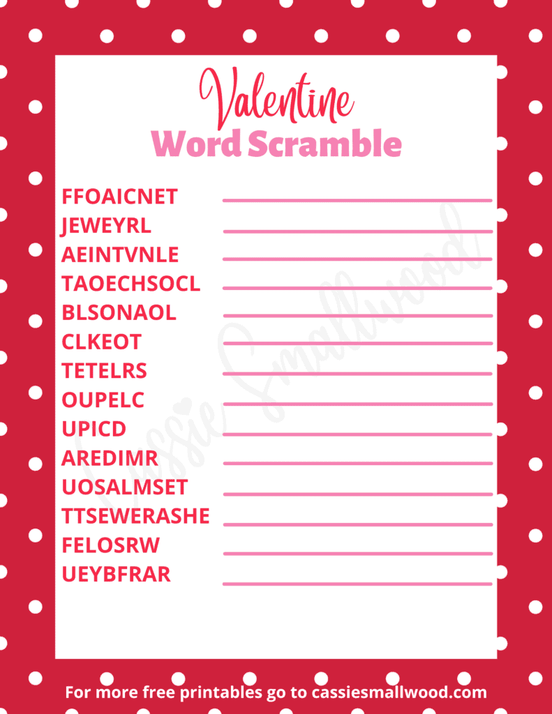 free printable valentine word scramble