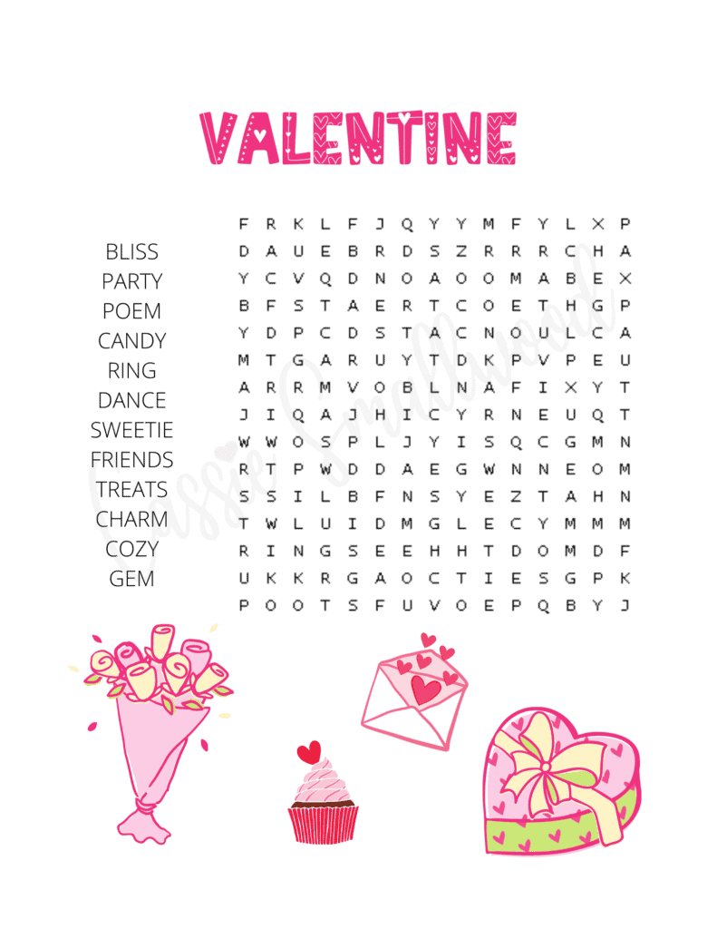 free printable Valentine's Day word search