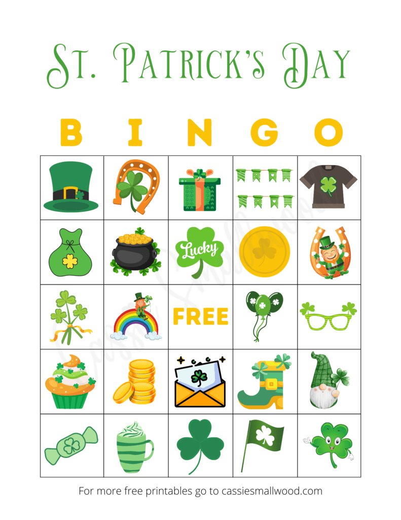 Free printable St. Patrick's Day Bingo card