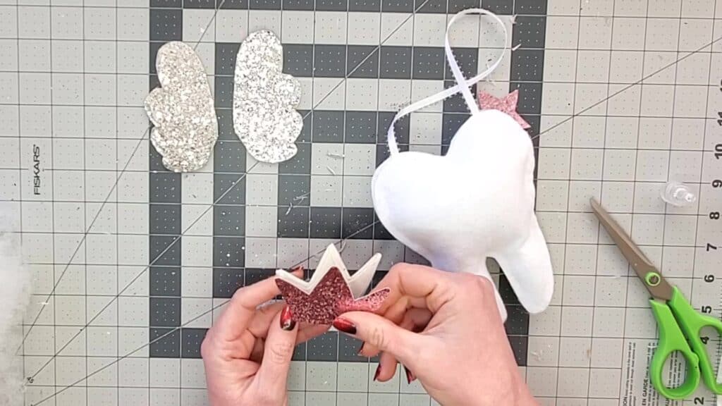 glue crown pieces together for tooth fairy pillow
