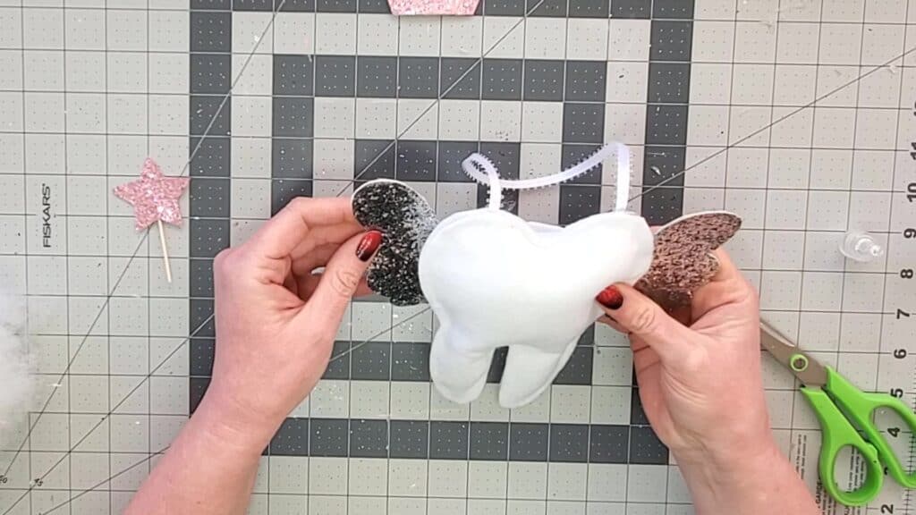 attaching wings to tooth fairy pillow