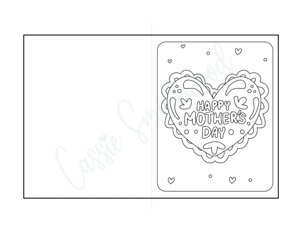 black and white Mother's day card to color in heart with Happy mother's Day