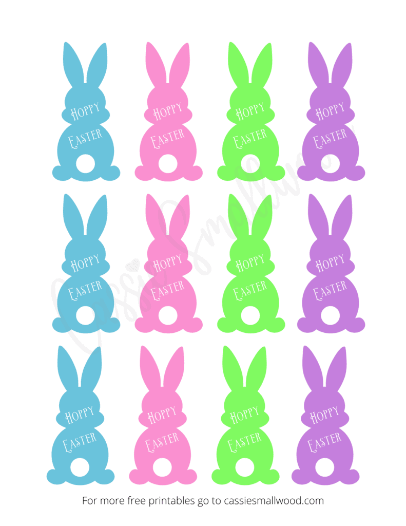 Easter tags to print with colorful bunnies