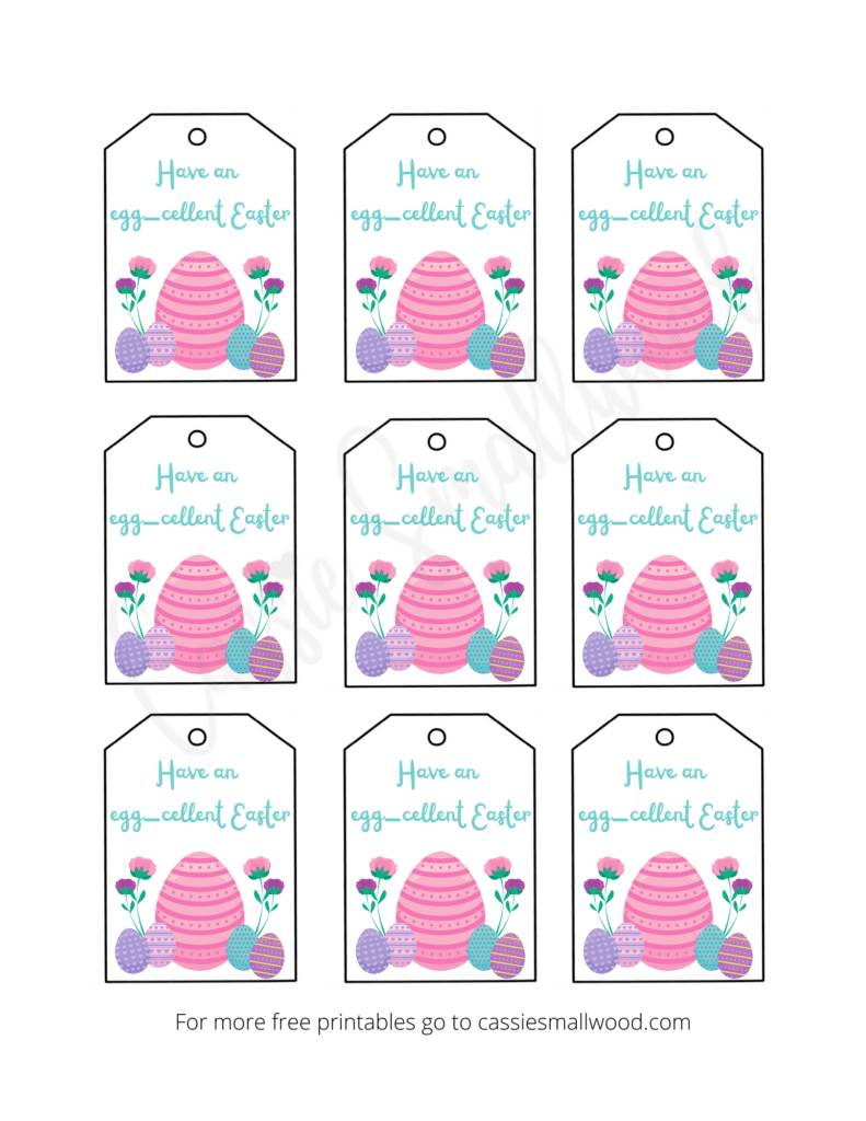 free printable Easter egg tags with egg pun Have and egg-cellent Easter