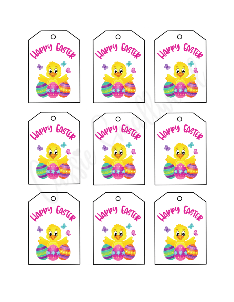 chick with eggs Happy Easter tags free printable