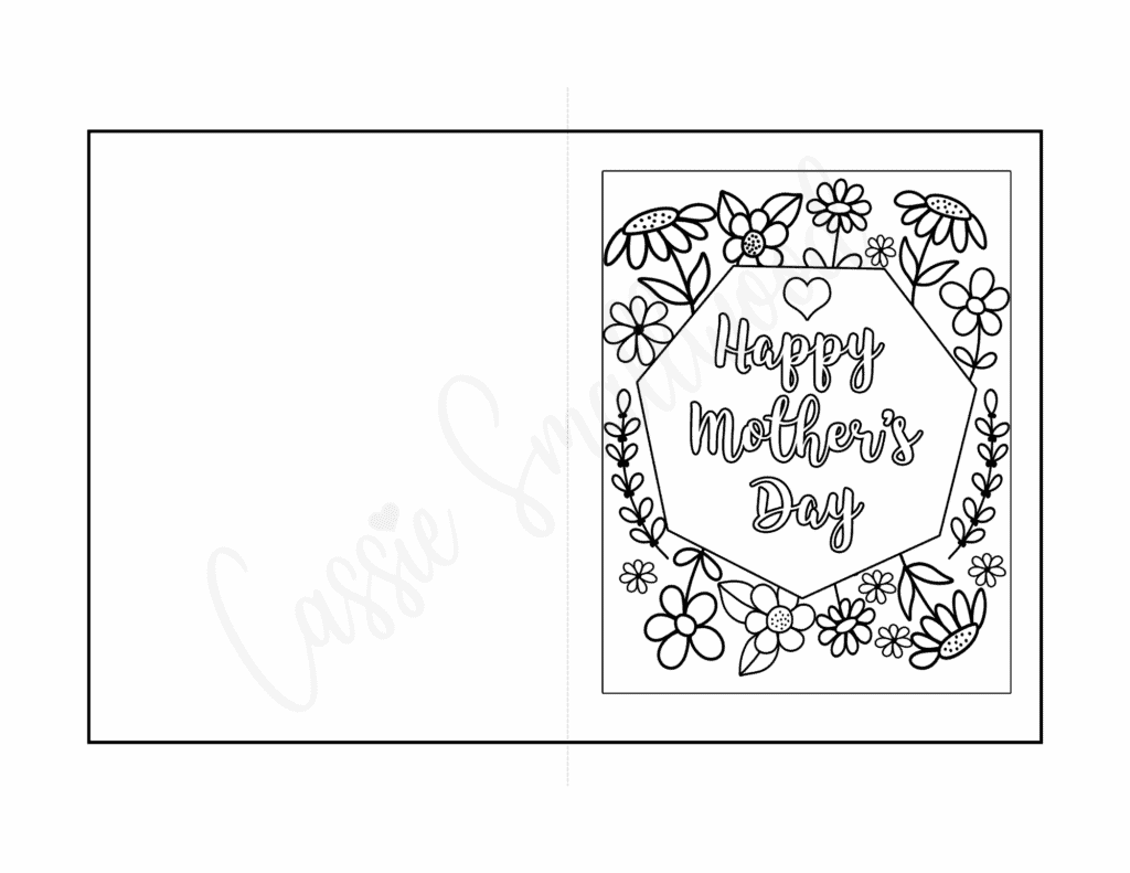 Happy Mother's day card coloring page with flowers