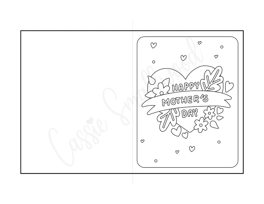happy mothers day card to color with heart
